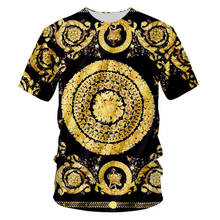 Camiseta de flores doradas para verano, ropa de marca de lujo con estampado 3D barroco real, personalizada, de manga corta, Unisex, de talla grande 6XL 7XL 2024 - compra barato