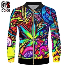 Ogko casaco masculino com zíper, jaqueta extragrande de manga longa com estampa de folhas e pintura a óleo, moda de rua, roupa de inverno 2024 - compre barato