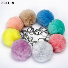 REGELIN Silver Color Chain Fluffy Pompom Keychains Fake Rabbit Fur Ball KeyChain Women Bag Charms Jewelry Gift Pompom Keychain 2024 - buy cheap