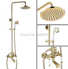 Juego de grifería de ducha de lluvia para baño, mezclador de bañera de cerámica con doble manija montada en la pared, Color dorado, latón con ducha de mano Wgf374 2024 - compra barato