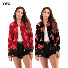 Women Coat Ladies Retro Floral Zipper Up Bomber Jacket Casual Coat Autumn Outwear Crane Flower Print Women Clothes 2024 - buy cheap