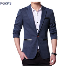FGKKS Fashion Brand Men Blazer Solid color Coat Autumn Men's Dress Suit Slim Fit Groom Tuxedo Prom Male Business Blazer 2024 - buy cheap
