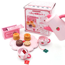 Candice guo! hot sale new arrival strawberry simulational special Tea Set play house wooden toy children birthday gift pink 1set 2024 - buy cheap