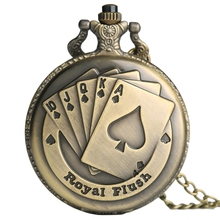 Флеш покер карты узор ожерелье часы Винтажный стиль бронзовая подвеска цепь Стильный 3D покер лицо часы кварцевые FOB карманные часы 2024 - купить недорого