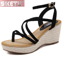 SIKETU shoes woman flat sandals PU sandals Rome Thin belt shoes Viscose shoes Foot ring Lace Wedge Women's shoes drive Office 2024 - buy cheap