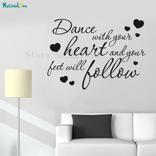 New Word Vinyl Wall Sticker Dance with You Heart Home Decoration For Dancer Living Room Bedroom Self-adhesive Art Murals YT558 2024 - buy cheap