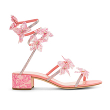Sandalias decorativas con flores rosas para Mujer, zapatos con cuerda de serpiente, Diseño de cristales de verano, 2019 2024 - compra barato