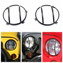 7" Black Steel Front Headlights Protection Guard Cover Light Guard for Jeep Wrangler JK Unlimited 2007 - 2017 2024 - buy cheap