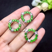 Natural green diopside gem earrings Pendant Natural Gemstone Jewelry Set 925 Silver luxurious round Women girl party jewelry 2024 - buy cheap
