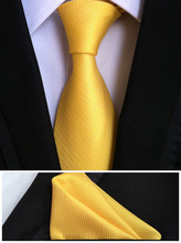 8cm Unique Necktie Set with Pocket Square Solid Yellow Ties Match Handkerchief 2024 - buy cheap