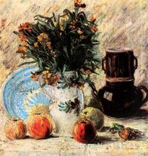 Comprar online Vaso com Flores Bule de Café e Frutas da arte da lona pinturas de Vincent Van Gogh reprodução pintados à Mão de Alta qualidade 2024 - compre barato