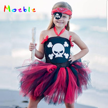 Fantasia de pirata para meninas com estampa de caveira, vestido de princesa tutu, vestido de verão para bebês, vestidos de festa infantil, roupas de cosplay para halloween 2024 - compre barato