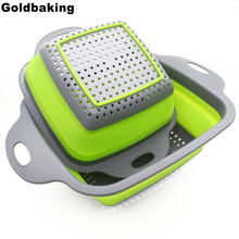 Goldbaking-colador plegable de silicona para cocina, cestas cuadradas para fruta y verdura, coladores, 2 piezas 2024 - compra barato