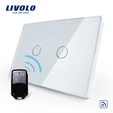 Livolo US/AU стандартный смарт-переключатель, белая стеклянная панель, водонепроницаемое стекло 2 Gang 1 Way переключатель и мини-пульт дистанционного управления, VL-C302R-81VL-RMT-02 2024 - купить недорого