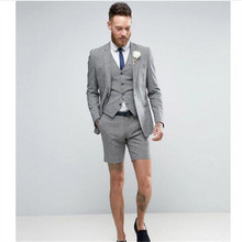 2020 Grey Coat With Short Pant Summer Stylish Men Suit 3Pieces(Jacket+Pants+Vest+Tie) Casual Softable Tuxedo Custom Blazer 2024 - buy cheap