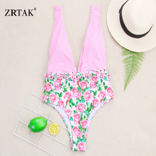 Zrtak Deep V Swimsuit Women'S Beach Fashion 2019 Newest Print Swimwear Women Suit Bath Floral Monokini Swimming One-Piece Suit 2024 - buy cheap