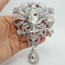 5.04" Bride Huge Flower Drop Pendant Brooch Pin Clear Rhinestone Crystal Luxury Wedding Bride Brooch 2024 - buy cheap