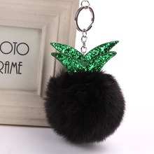 Fashion Cute pineapple Rabbit Fur Ball Keychain Keyring Pompom Leaf Handbag Pendant Car Key Chian Ring Holder For women 8 colors 2024 - buy cheap