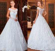 Кружевное свадебное платье-трапеция со шлейфом, высокого качества 2024 - купить недорого