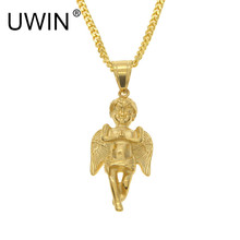 UWIN Men Women Fashion Gold Angel Wings Pendant Stainless steel Gold Color Angel Baby Pendant Necklace Hip hop Jewelry Gift 2024 - buy cheap