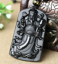 Chinese Handwork Natural Black Obsidian Carving China God Of Wealth Lucky Pendants Necklace Fine Fashion Amulet Jewelry 2024 - buy cheap