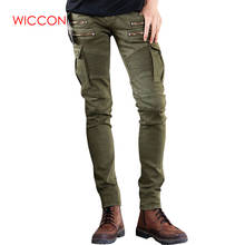 Green Black Denim pants Biker jeans Mens Skinny 2020 Runway Distressed slim elastic jeans hiphop Washed trousers for male 28-42 2024 - buy cheap