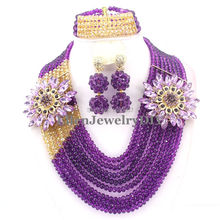 Purple African Nigerian Wedding Crystal Beads jewelry set Wedding bridal Bracelet Earrings necklace Jewelry set W7523 2024 - buy cheap