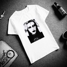 Camiseta de algodón para hombre, camisa de manga corta con estampado de fotos clásico de Marilyn Manson, informal, a la moda, Unisex, nueva 2024 - compra barato