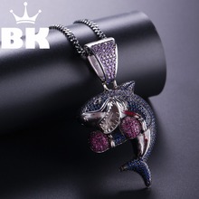 Ожерелье с акулой из мультфильма «KING BLING», золотое/серебряное ожерелье с акулой из фианита 2024 - купить недорого