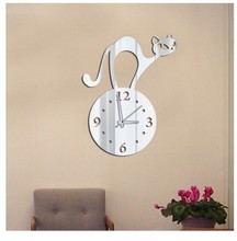 Lovely cat wall mirror clock , 3D acrylic wall clock mirror sticker diy acrylic mirror Needle stickers safe design decor 2024 - buy cheap