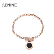 AENINE Classic Roman Numerals Black Shell Chain Link Bracelets Jewelry For Women Stainless Steel Charm Bracelet Bileklik AB18005 2024 - buy cheap