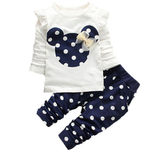 Conjunto de ropa de Minnie para niñas, camiseta con lazo + pantalón, chándal de algodón para niños, ropa de manga larga para primavera 2024 - compra barato