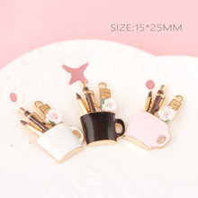 Wholesale Jewelry Charms Gold Tone Enamel Fashion Bracelet Necklace Pendants Gold Tone Oil Drop Makeup Cup Charms with Flower 2024 - buy cheap