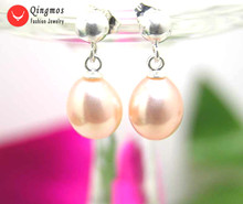 Qingmos pendientes de perlas naturales para mujeres con 7-8mm gota de Perla Rosa pendiente colgante de joyería de plata esterlina S925 Stud Ear112 2024 - compra barato