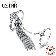 USTAR Vintage Double Midi Rings for women 925 sterling  Jewelry Tassel Star Crystals wedding rings female anel Bague femme 2024 - buy cheap