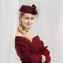 Sombreros de señora Fedoras, sombreros de lana a la moda para niñas, sombreros femeninos con lazo británico, banquetas de lana de red, vestido Formal, sombrero ajustable A31 2024 - compra barato