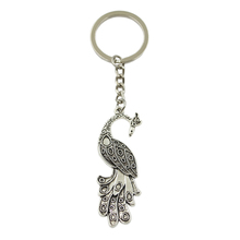 Chaveiro masculino com pingente de pavão fênix, suporte de metal diy prateado 2024 - compre barato