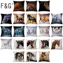 18'' Square Horse Printed Cushion Cover Vintage Cotton Linen Square Pillow Cover Knitted Cushion Covers Customized Drop Shipping 2024 - buy cheap