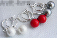 3Paris 10mm White Red Gray Shell Pearl Earring >Lovely Fine Nobility Lady's Women's Earrings 2024 - buy cheap