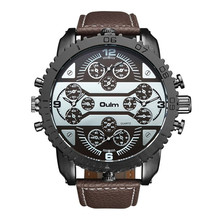 2018 Brand OULM 3233 Mens 5.8cm Oversize Dial 4 Movt Unique Designer Japan Quartz Watch Fashion Leather Watches Reloj Moda Male 2024 - buy cheap