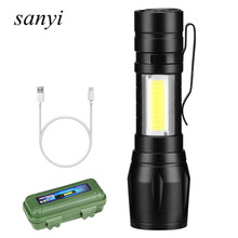 Xpe + cob usb recarregável lanterna led, com zoom, bateria integrada, com cabo usb, caixa de presente 2024 - compre barato