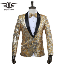 Litesxali blazer masculino de lantejoulas douradas e rosa, jaqueta slim fit para performance em palco, casamento, festa, formatura, gola xale q285 2024 - compre barato