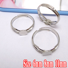 Conjunto de anel em branco ajustável em forma de rodio, 20 pçs, 6-8-10mm, almofada plana para fazer jóias diy 2024 - compre barato