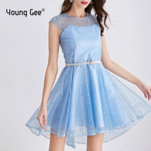 Young Gee Elegant Slim Front Short Back Long Puffy Party Dress Blue Women Tulle Fashion Summer Mini Dresses vestidos de verano 2024 - buy cheap