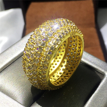 Обручальное кольцо ручной работы, обручальное кольцо с полным наполнением из 320 шт., AAAAA циркон, cz, желтое золото, Женское кольцо на палец, ювелирные изделия 2024 - купить недорого