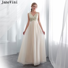 Janevini-vestido longo de chiffon champanhe, com lantejoulas, decote em v, costas abertas, festa de casamento feminino, vestido longo 2024 - compre barato