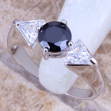 Black Cubic Zirconia White CZ Silver Plated  Women's Jewelry Ring Size 6 / 7 / 8 / 9 R0679 2024 - buy cheap