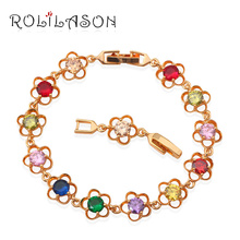 ROLILASON Gold Tone Charm Bracelets AAA Zircon & Beautiful Color Crystal Health Nickel Lead free Fashion jewelry TB389 2024 - buy cheap