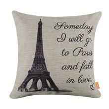 LINKWELL Free Shipping 45x45cm Paris Eiffel Tower Burlap Cushion Covers Pillow Cases I will Go to Paris and Fall in Love 2024 - buy cheap