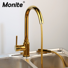 Golden Plated Swivel Pull Out Kitchen Faucet Deck Mounted Single Handle Tap Polished Single Hole Kitchen Rotated Basin Mixer Tap 2024 - buy cheap